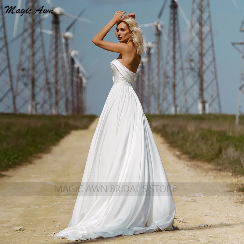 Magic Awn 2022 abiti da sposa da spiaggia piega a cuore Chiffon senza maniche Boho abiti da sposa bianchi A-Line semplice Vestido Novia