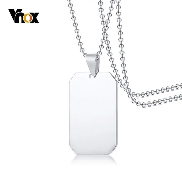 Vnox klasyczny nieśmiertelnik dla kobiet mężczyzn stal nierdzewna 316L Unisex prosty wisiorek Casual naszyjnik 24 "koraliki łańcucha