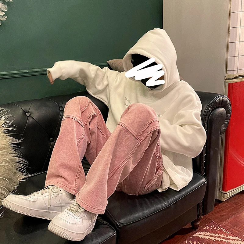 Men Jeans 2023 Autumn Streetwear Hip Hop Cargo Pants Wide-leg Jeans Hip-hop Straight Denim Trousers Korean Style Male Harem Jean