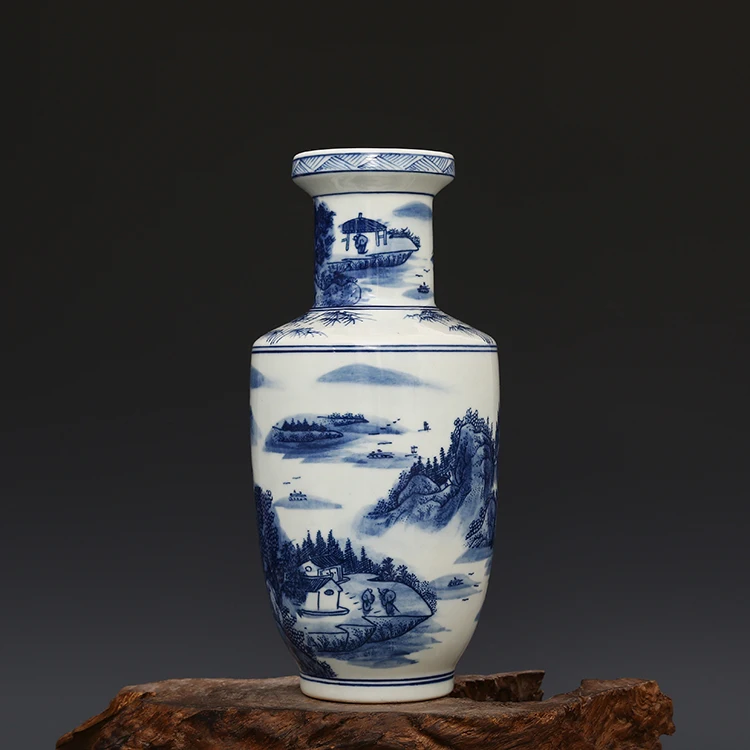 

Hand painted blue and white ceramic vase antique jingdezhen vases mountains in the Qing Dynasty