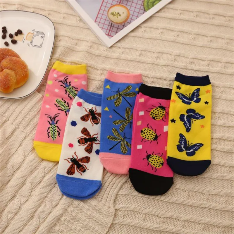 Spring and summer new women's socks student cotton socks insect series color trend cartoon plant leisure