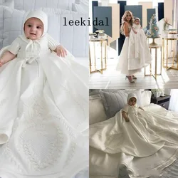 New Toddler Baby Baptism Dresses Christening Gowns Satin First Communion With Bonnet First Communication Dress Custom