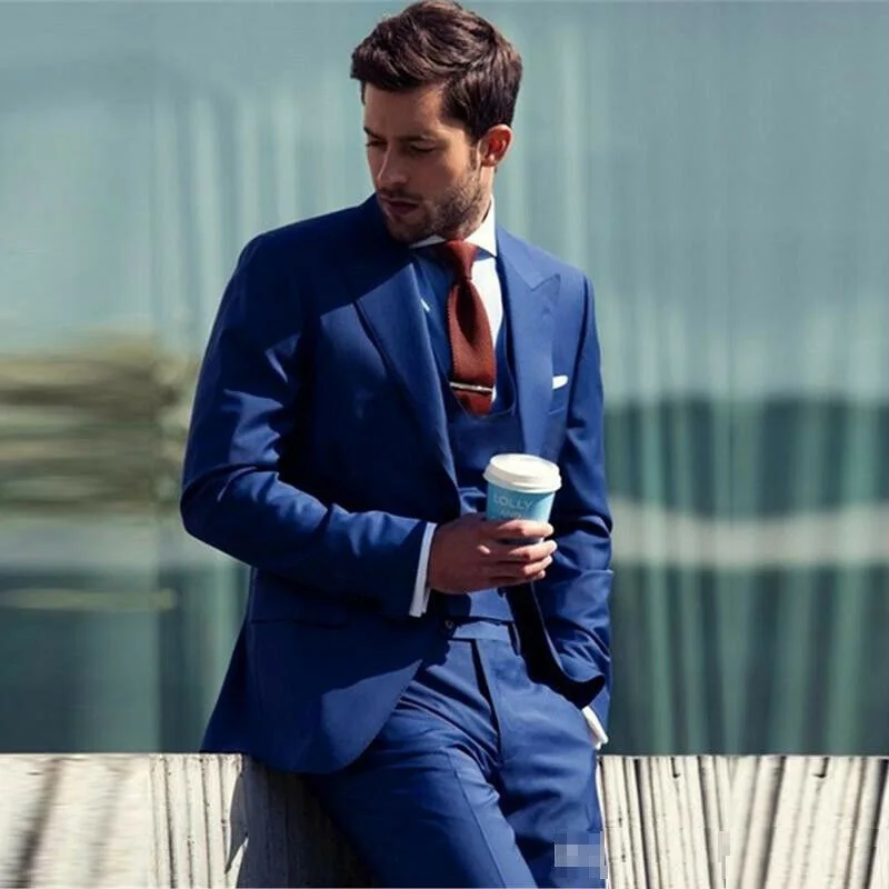 

Vintage Blue Mens Suits Tuxedo Handsome Groom Suit Men's Suits For Wedding Best Men Slim Fit Groom Tuxedos For Man Blazer 3 PCS