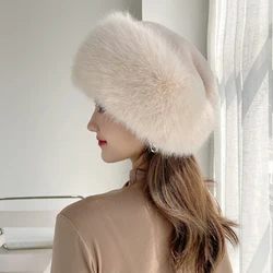 Sombrero de piel HT4003 para mujer, gorro cálido de esquí para la nieve, sombrero de bombardero de piel de zorro falso para mujer, sombreros de invierno a prueba de viento para mujer, sombrero ruso Ushanka