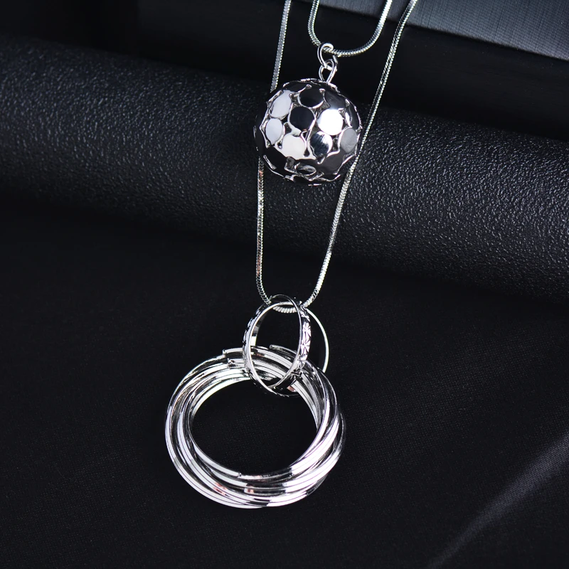 SINLEERY Multilayer Circle Double Chains Pendant Necklace Black Gun Color Metal Ball Long Neckalce For Women Jewelry MY457