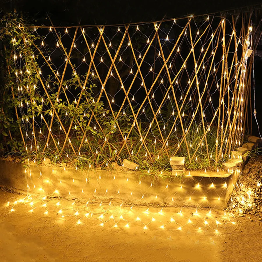 Cortina de luz de malla LED para ventana, guirnalda de carámbanos, luz de hadas para fiesta de boda, árbol de Navidad, lámpara de envoltura de árbol