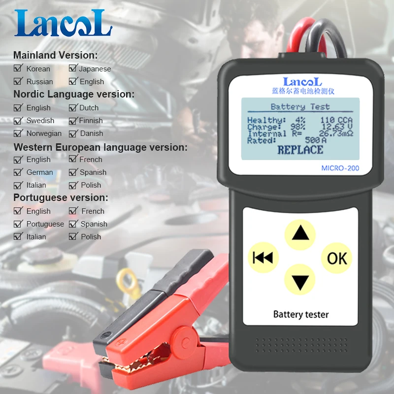 Professional diagnostic tool Lancol Micro 200 Car Battery Tester Vehicle Analyzer 12v cca battery system tester USB for Printing