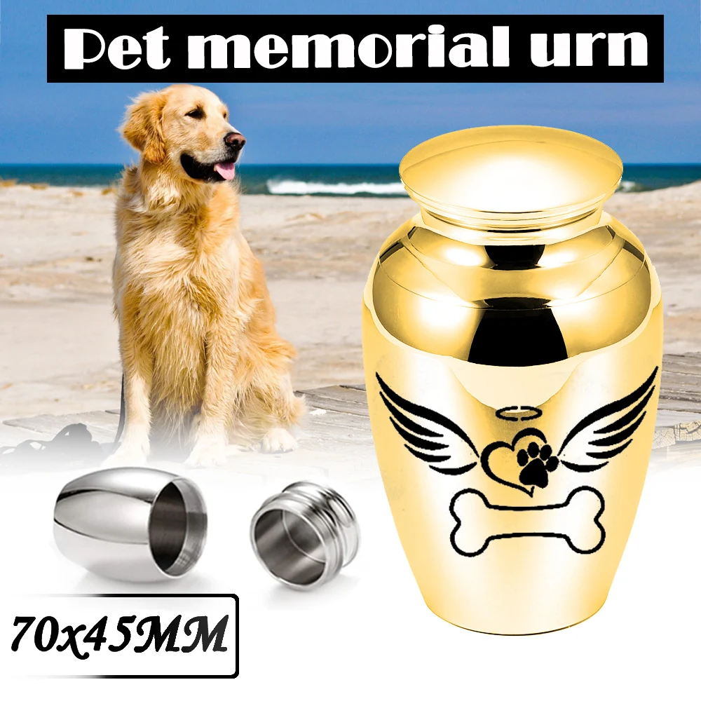 

Angel wings cremation urn for pet ashes holder small dog paw print aluminum alloy ashes jar keepsake-custom pet name/date