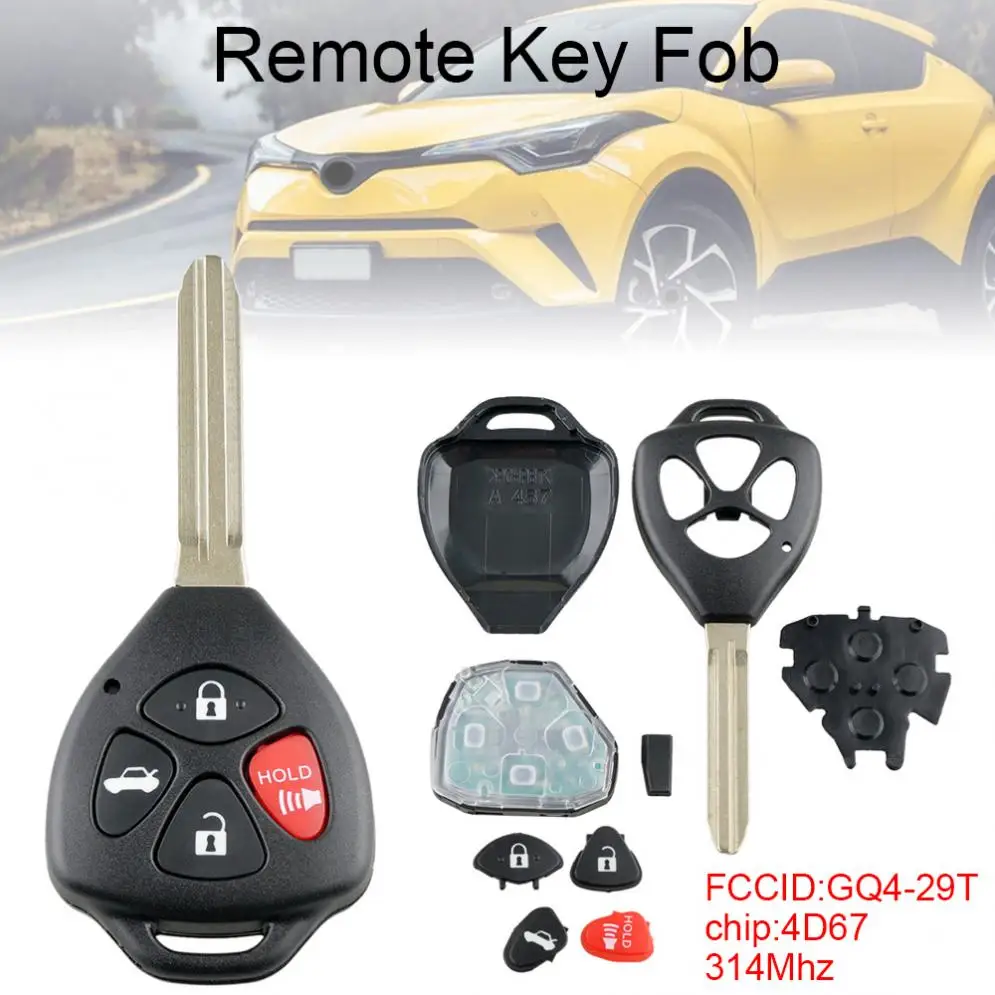 

314Mhz 4 Buttons Car Keyless Remote Entry Key Fob with 4D67 Chip GQ4-29T Fit for 2008 / 2009 / 2010 Toyota Corolla