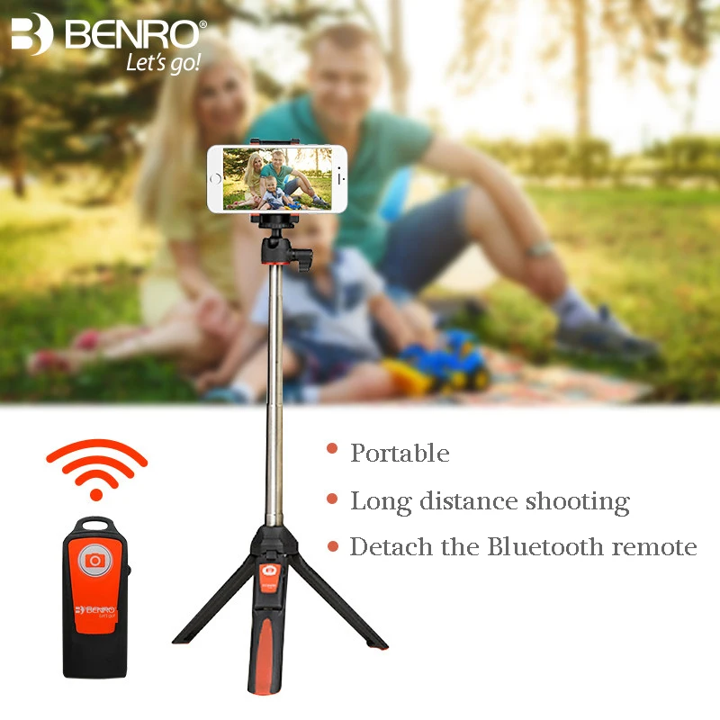 Benro Mk10แบบพกพาขาตั้งกล้องสำหรับโทรศัพท์มือถือ Bluetooth Selfie Stick พร้อมรีโมทคอนโทรลโทรศัพท์ Stick สำหรับ Huawei iPhone Android