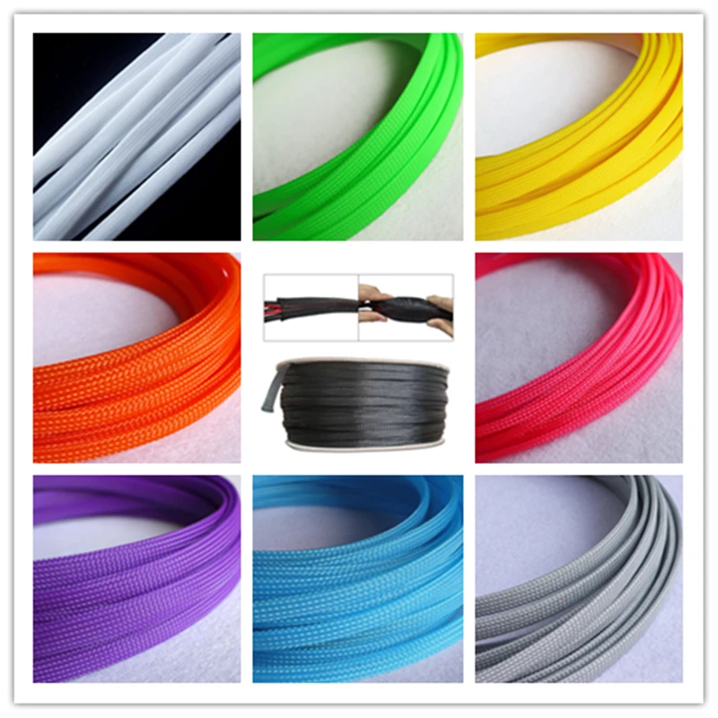 Pure colour 5M 10M 100M Insulated Braid Sleeving Tight PET Wire Expandable Cable Sleeve Flame-retardant nylon braided mesh tube