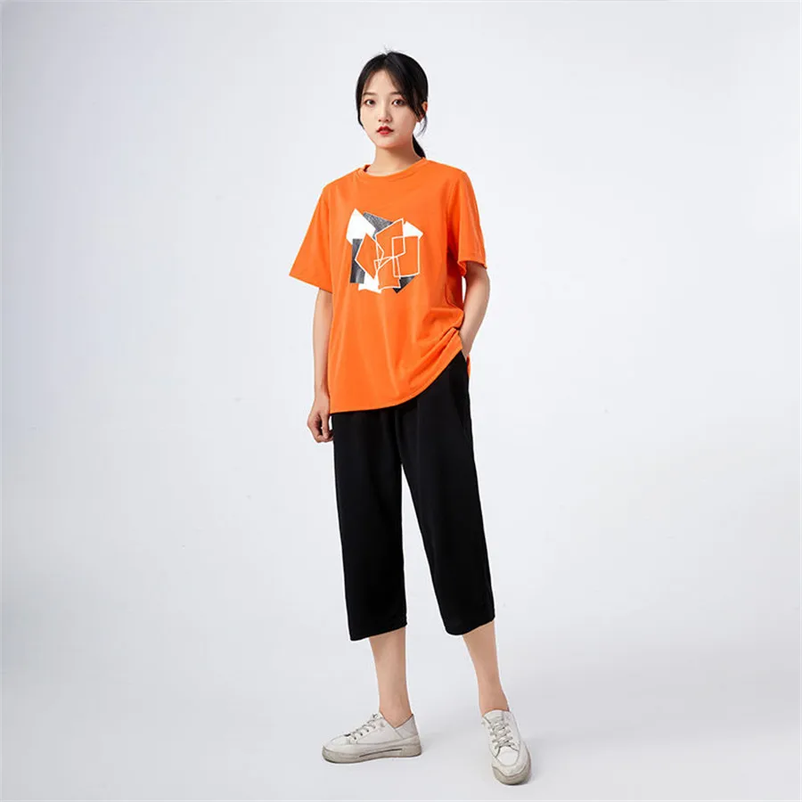 トップスとパンツの2ピースセット,半袖シャツ,女性のカジュアルウェア,4XL