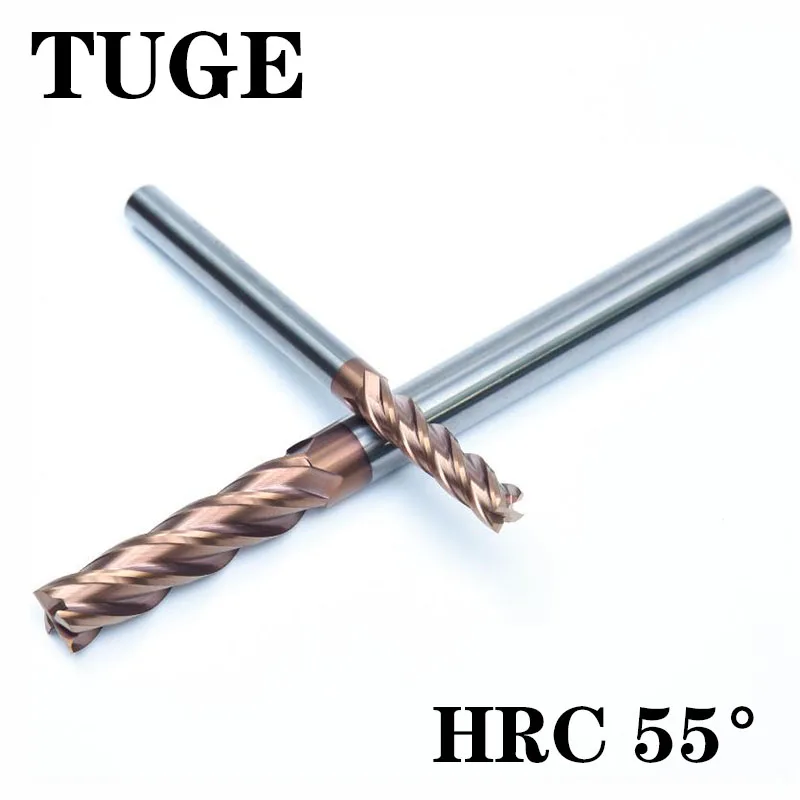 TUGE Cutting Tool HRC55 4 Flute Tungsten Steel Milling Cutter Metal Alloy Milling Tools 100/150mm Flat End Mill For common steel