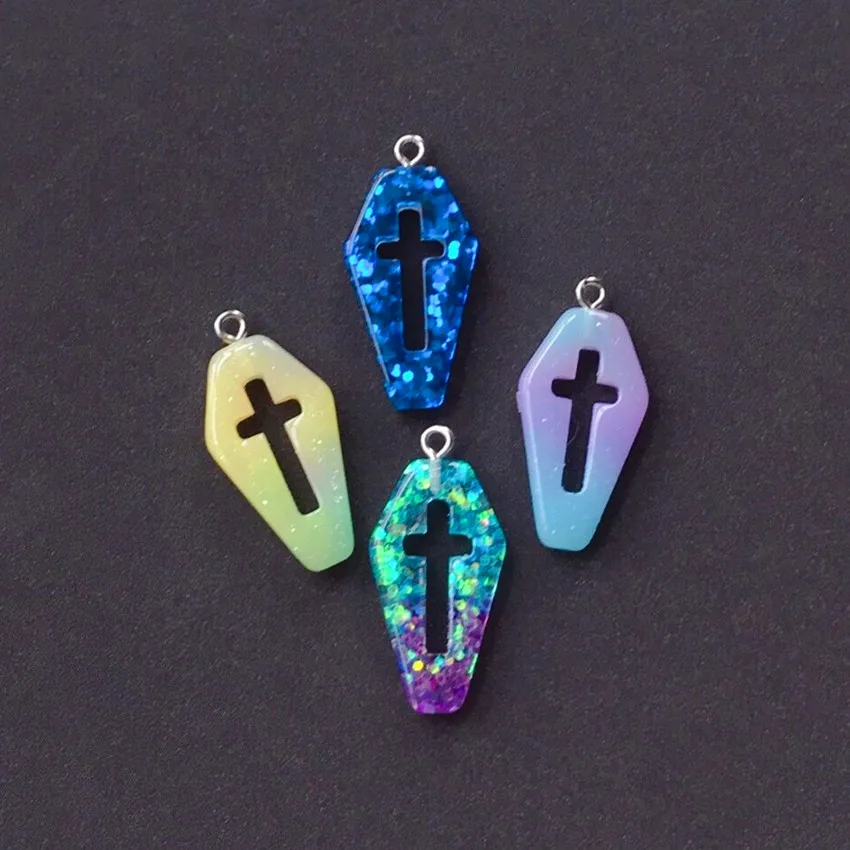 10pcs  29*16mm Punk Style Coffin Planchette Charms Flat back Resin Cross  Accessory for Necklace Pendant DIY Making