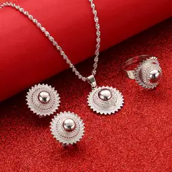 New Ethiopian Silver Color Sets Pendant Necklaces Earrings Ring Habesha Jewelry