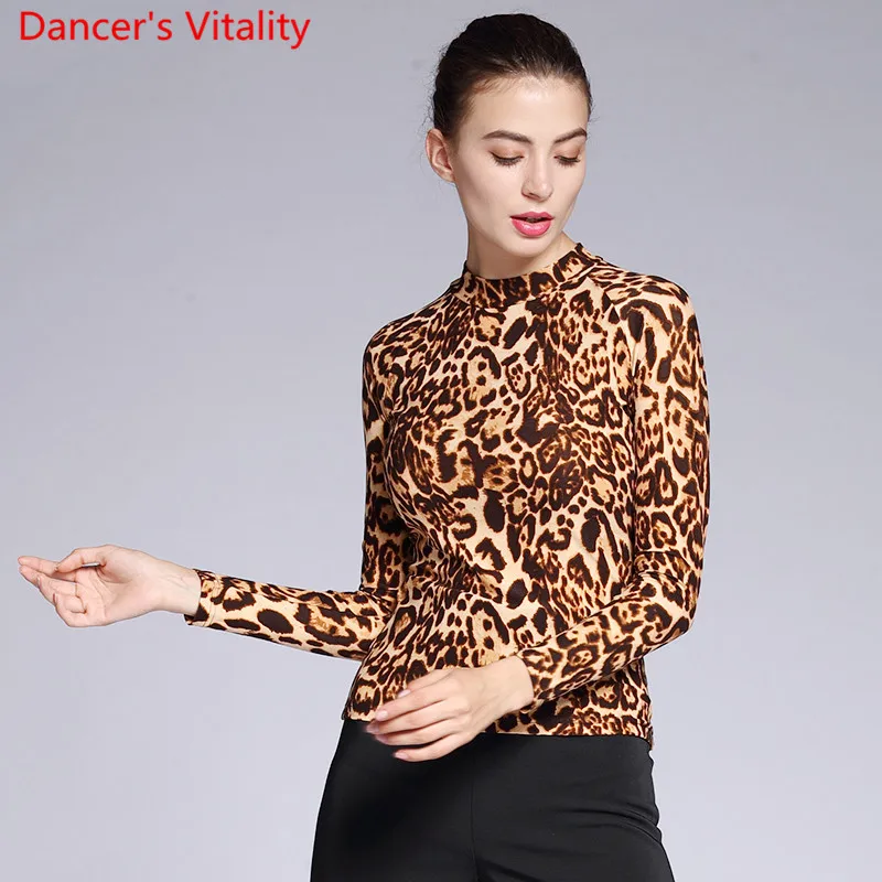 Nieuwe Moderne Dans Slijtage Volwassen Vrouwen Leopard 2 Type Hals Top Ballroom Nationale Standaard Waltz Jazz Dansen Praktijk Trein Kleren