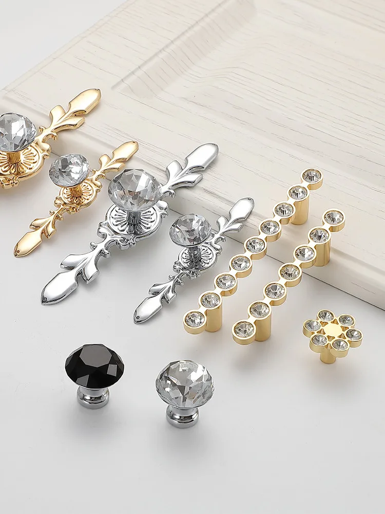 Diamond Crystal  Knobs and Handles Luxury Cabinet Handles Closet Door Drawer Knobs Wardrobe Pulls Pullers with Screws Hardware