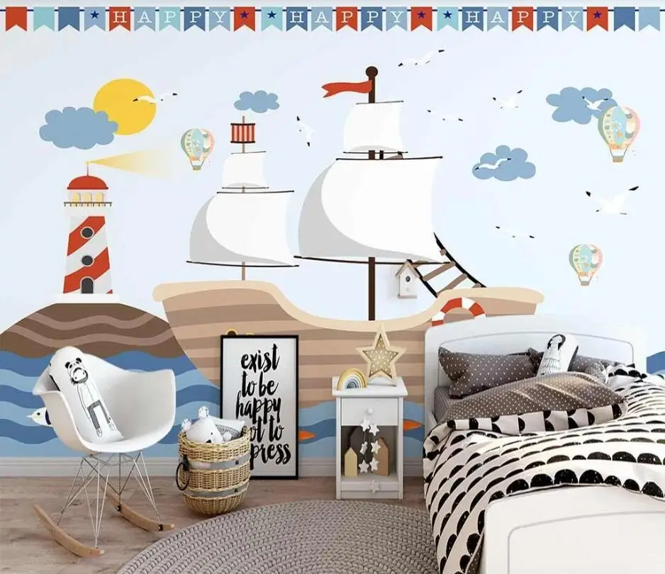 beibehang Custom modern new Nordic hand-painted nautical children's room indoor background wallpaper wall papers home decor