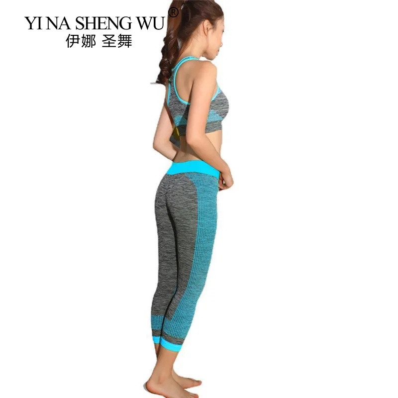 2021 Women\'s Yoga Set Women Sports Set Crop Tops + Yoga Legging Capri Pant Women Tracksuit Fitness Gym Running Clothes 2pcs New