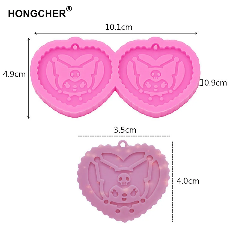 New shiny Cartoon animal heart-shaped epoxy resin silicone mold DIY handmade double hole earring pendant clay mold