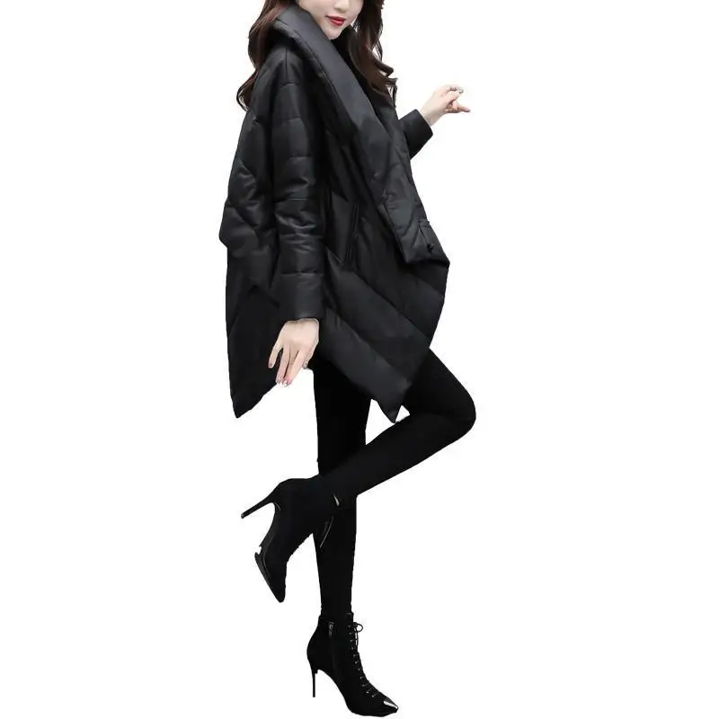 Winter New Women Thin Down Cotton Jacket Lady Fashion Black Cloak Jackets Long Sleeve Warm Coat Parka Female Portable Outwear