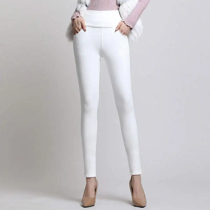 S-4XL Plus Size White Slim Skinny Long Leggings Women Plus Velvet Stretch Pencil Pants Pantalones Cotton Trousers Women C7402