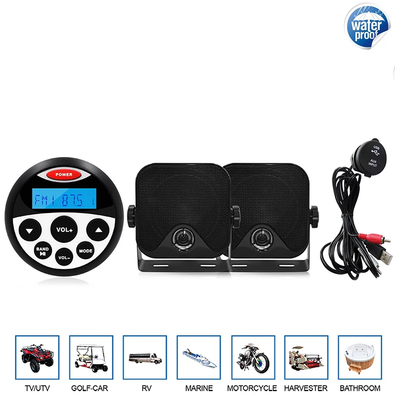 

Marine Waterproof Radio Audio Stereo Boat Bluetooth Receiver FM AM Outdoor Car MP3 Player+4 inch Marine Speaker+Marine USB Cable