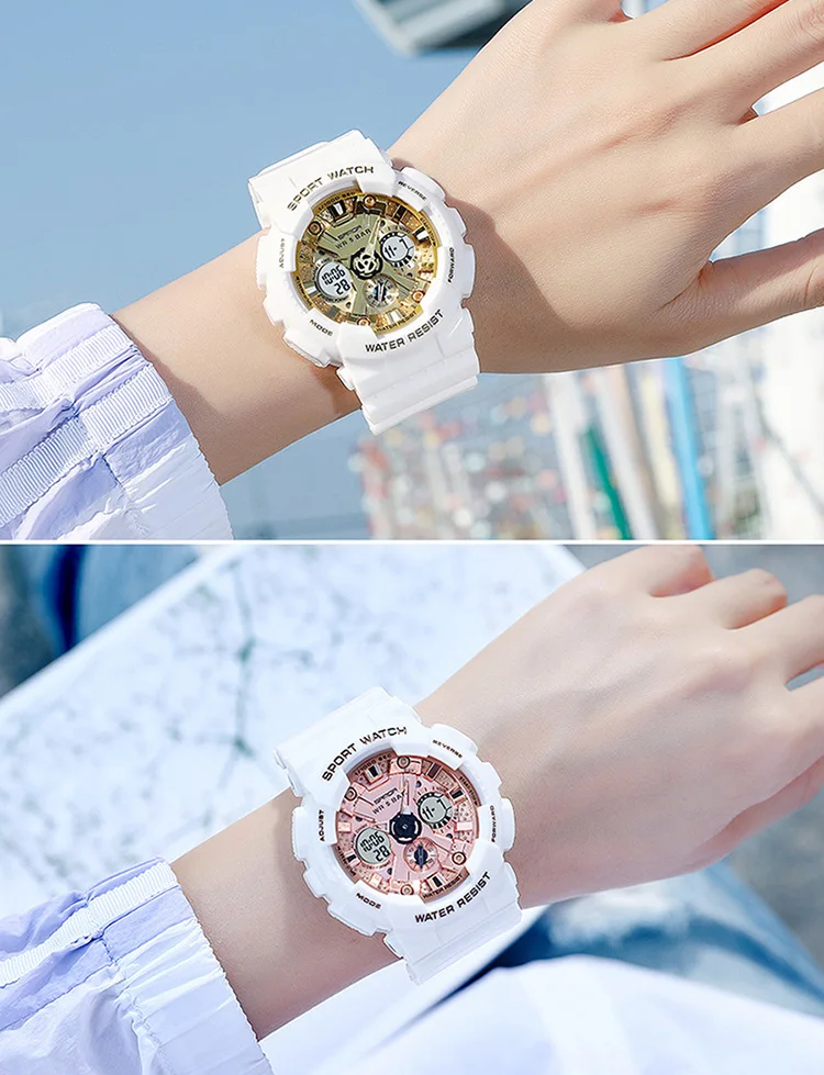 SANDA 50M Waterproof Women Men Watch Sports Dual Display Wrist Watch For Male Female Clock relogio feminino High Quality 2023