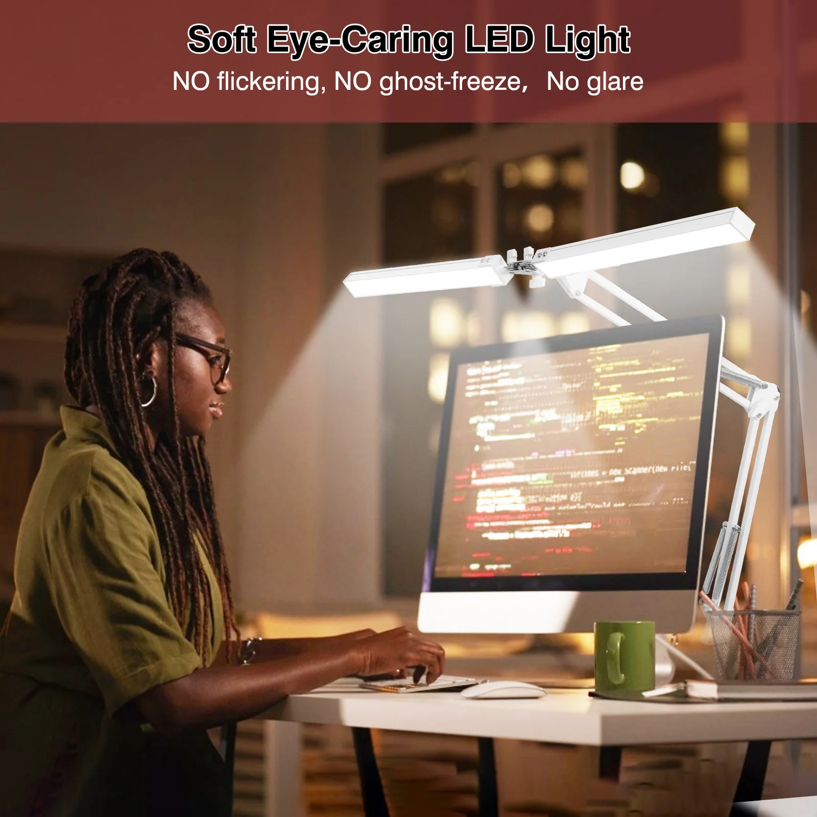 Imagem -04 - Led Desk Lamp para Home Office Dual Swing Arm Eye Caring Tarefa de Arquiteto Ajustável Dobrável Candeeiro de Mesa Modos de Iluminação