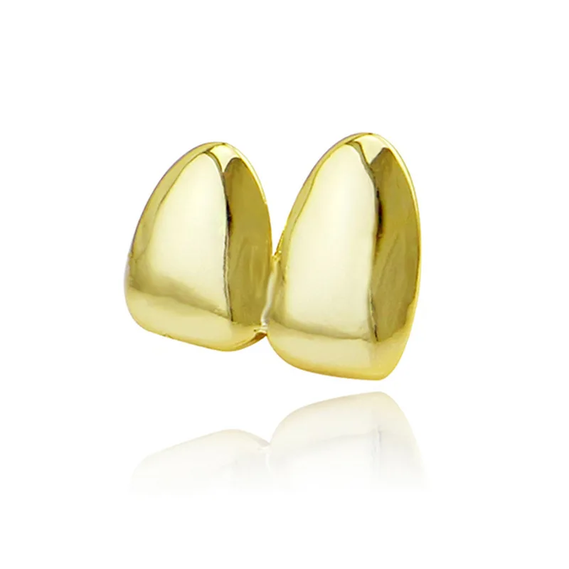 Factory Bottom Price 2 pcs Teeth Jewelry Gold Color Teeth Grillz Hip-hop Cool Men Fake Tooth Grillz USA Hot Sale Halloween Gift