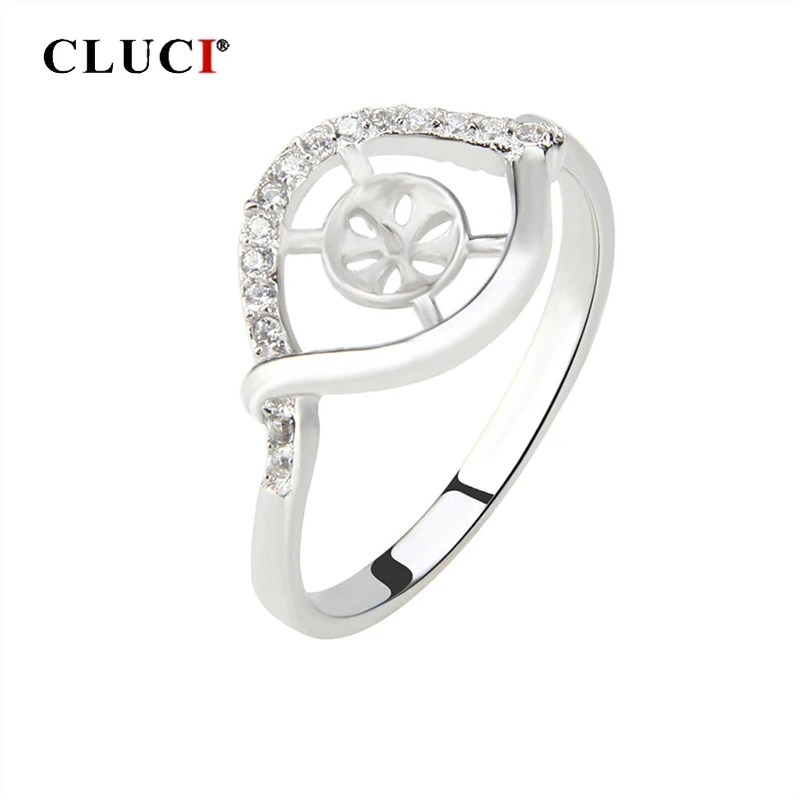 CLUCI Silver 925 Zircon Pearl Ring Mounting Jewelry for Women Engagement 925 Sterling Silver Flower Rings SR1009SB