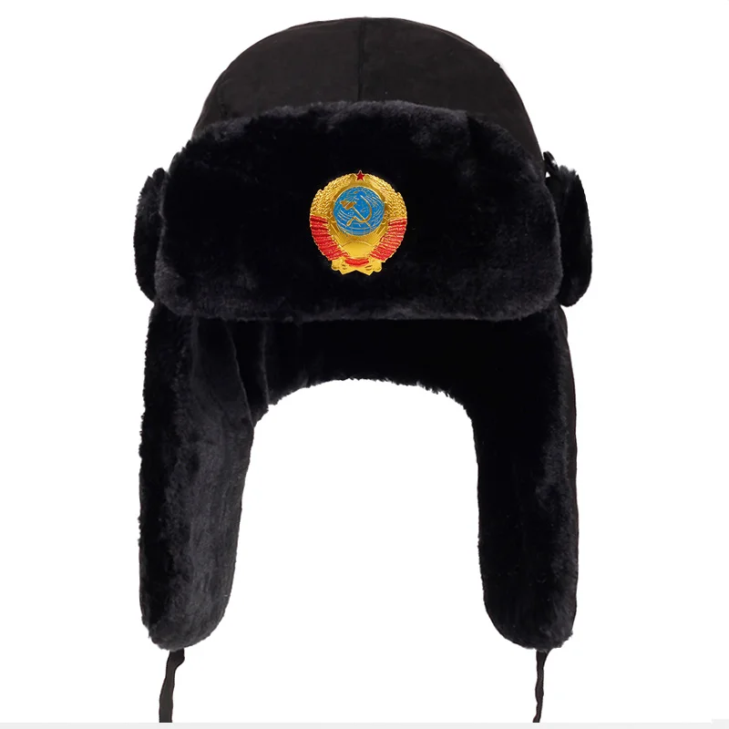 2019 new Men Russian CCCP Lei Feng Winter Hat Aviator Outdoor Ear Flaps Bomber Caps Proof Trapper Russian caps