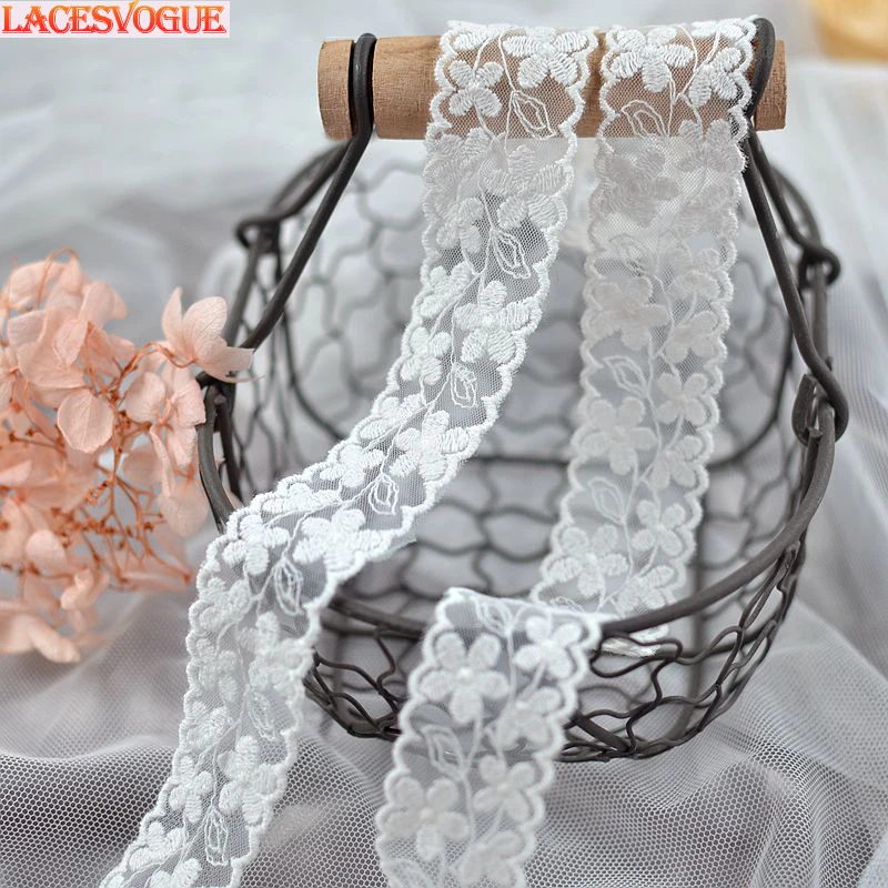 

White Embroidery Mesh Cotton Lace Fabric Handmade Garment Needlework Sewing Accessories Clothing Decoration 19Yards 2.6cm 274