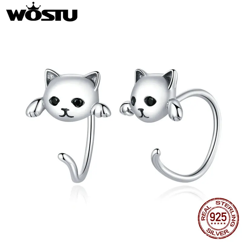 WOSTU 2020 orecchini in argento Sterling 925 simpatico gatto amore piccolo Design a scelta libera orecchini per gioielli da donna FIE965