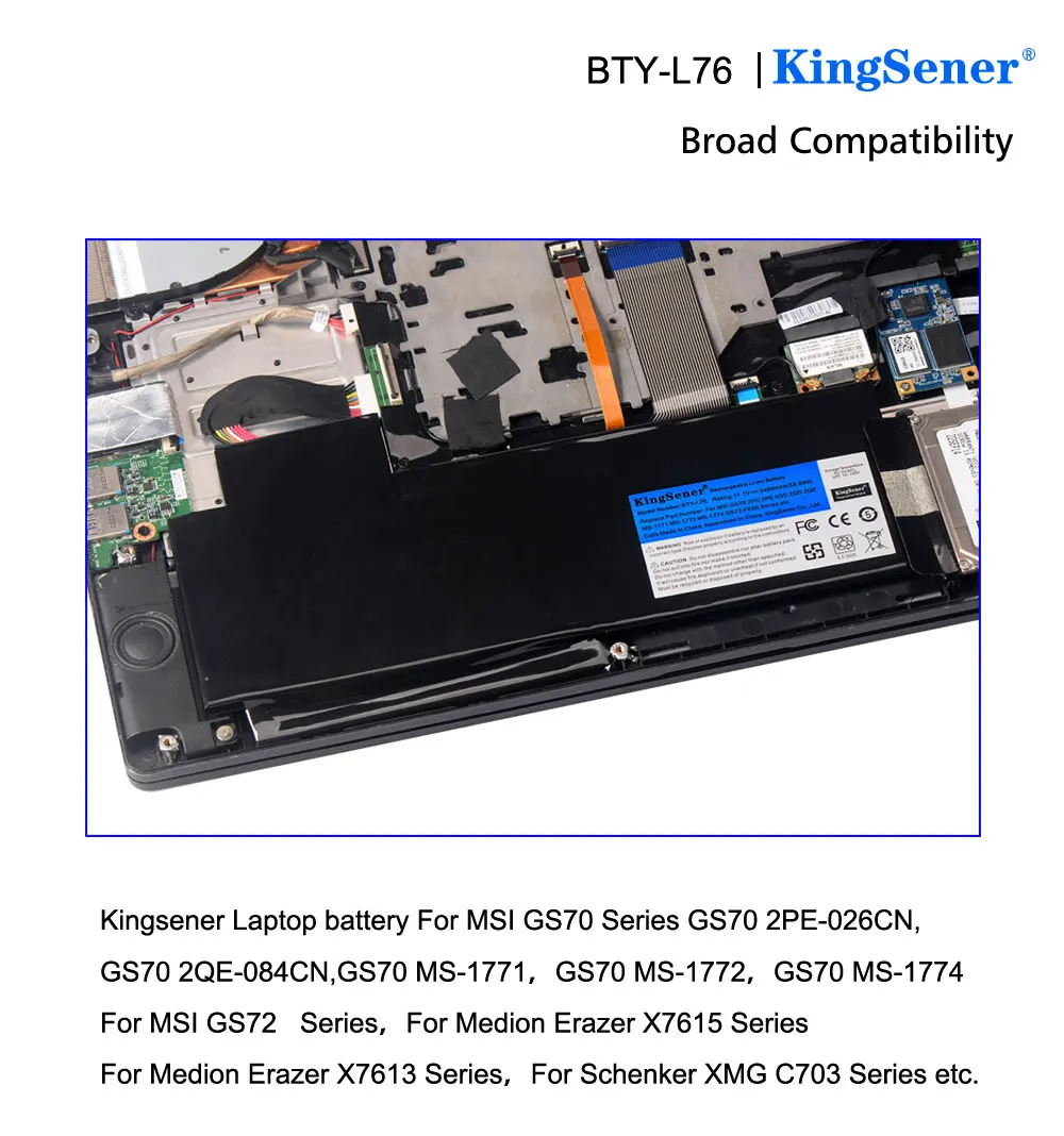 KingSener BTY-L76 batería del ordenador portátil para MSI GS70 MS-1771 MS-1772 MS-1774 2QC-019XCN para Medion Erazer X7615 X7613 11,1 V 5400mAh