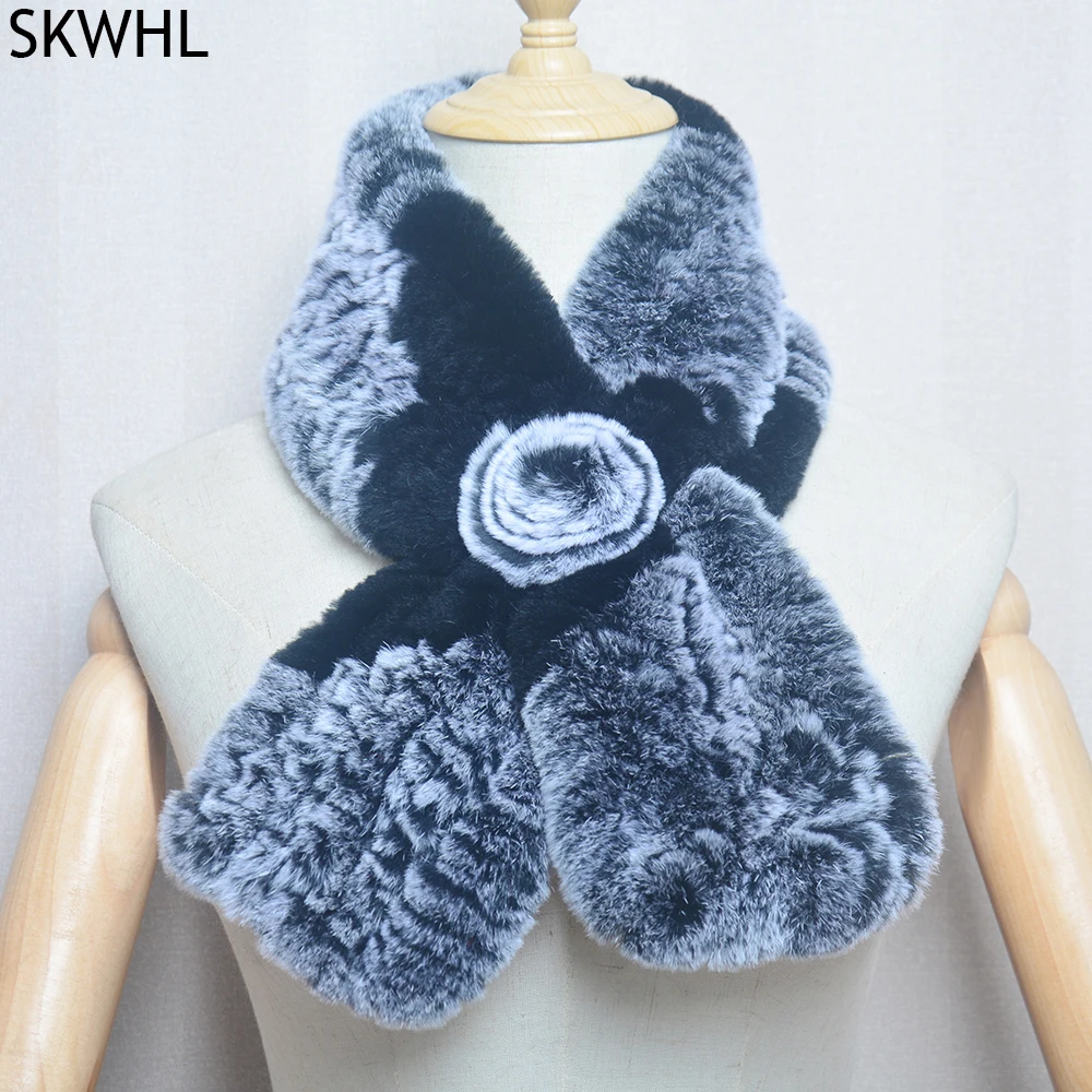 

Женский вязаный шарф из натурального меха кролика