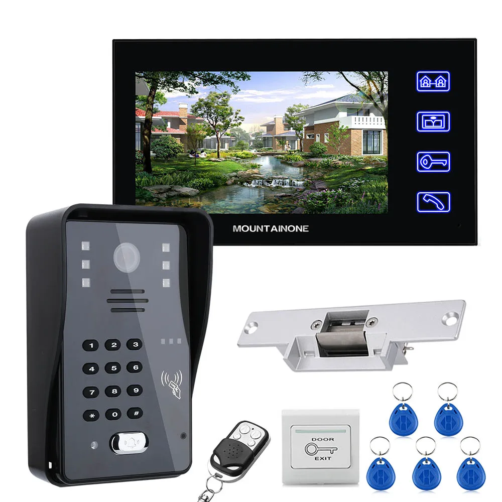 Système d'interphone vidéo LCD 7 ", kit de contrôle d'accès de porte RFID, caméra extérieure, serrur