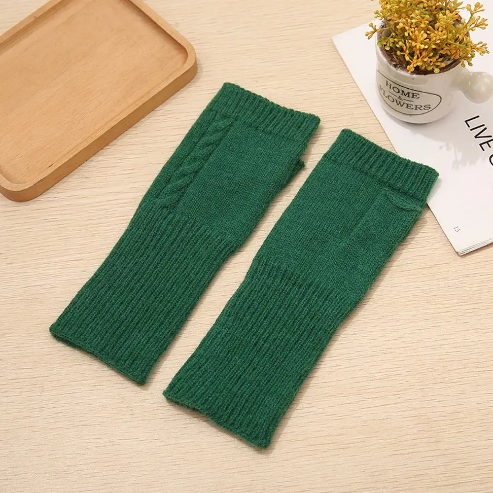 

Dew Finger Keep Warm Twist Faux Wool Wrist Arm Winter Fingerless Gloves Korean Knitted Gloves Women Arm Warmers Hand Mitten