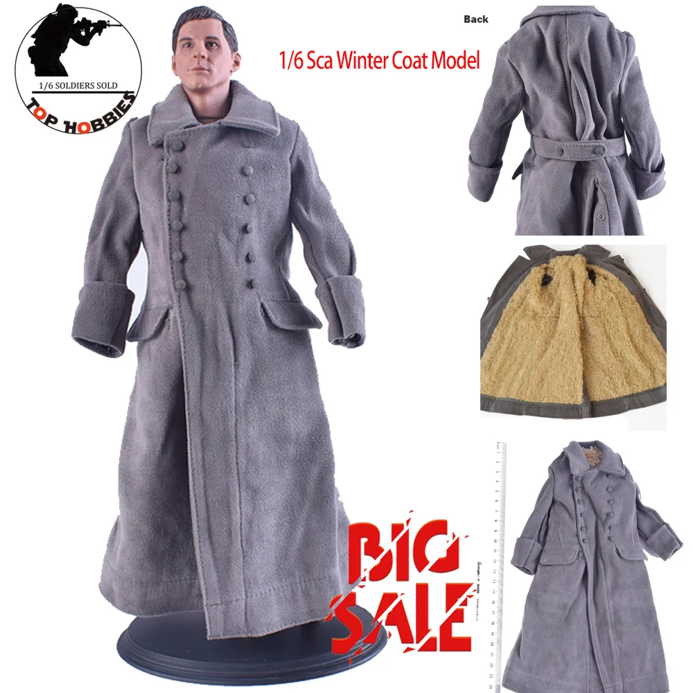 1/6 Sca WWII Action Figure German Male Winter Coat  Grey Long Velvet Cotton Overcoat Clothing Suit Fit 12Inches Soldier Body Toy