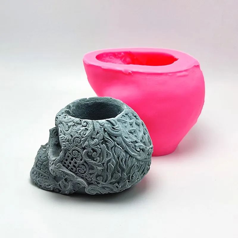 Molde de silicona para jarrón de calavera exquisito de primera calidad, herramienta de decoración Interior para maceta de yeso de resina de hormigón DIY versátil