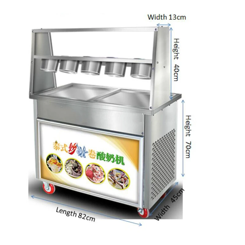 Thai-style fried yogurt ice cream machine fried ice cream roll machine with 2 square pots five small bowls commercial stainless