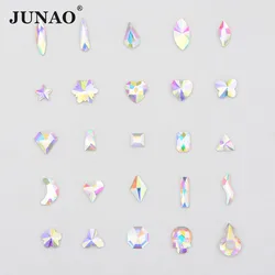 JUNAO 50pcs Mix AB Color Nail Rhinestones Flat Back Glass Crystal Diamond Non Hotfix Strass Gems Fancy Stones for Nails Wedding