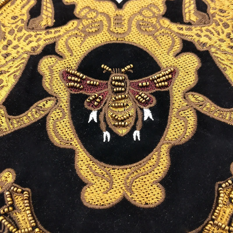 Fashion Crown Lion Bee Embroidery Beaded Patch Punk Style Applique Badge Sew on For Clothes Jacket DIY Accessory Decoration