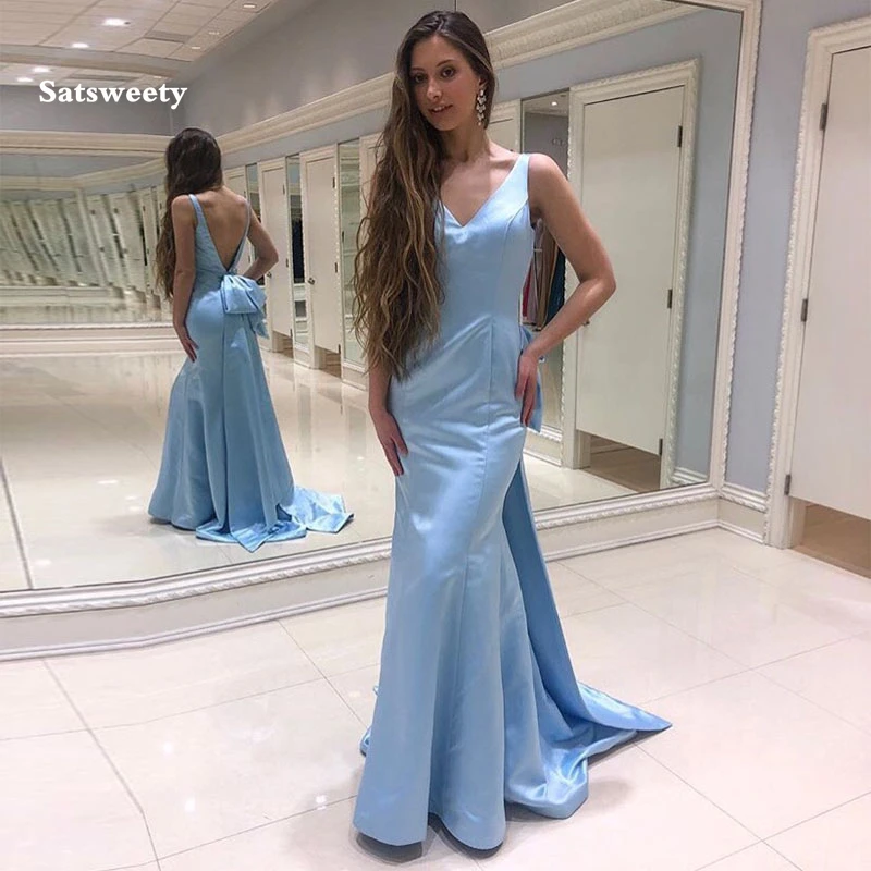 

Simple Pink Evening Dresses V-neck Sleeveless Mermaid Style 2022 Women Formal Party Dresses Trumpet Cheap Satin Evening Gowns