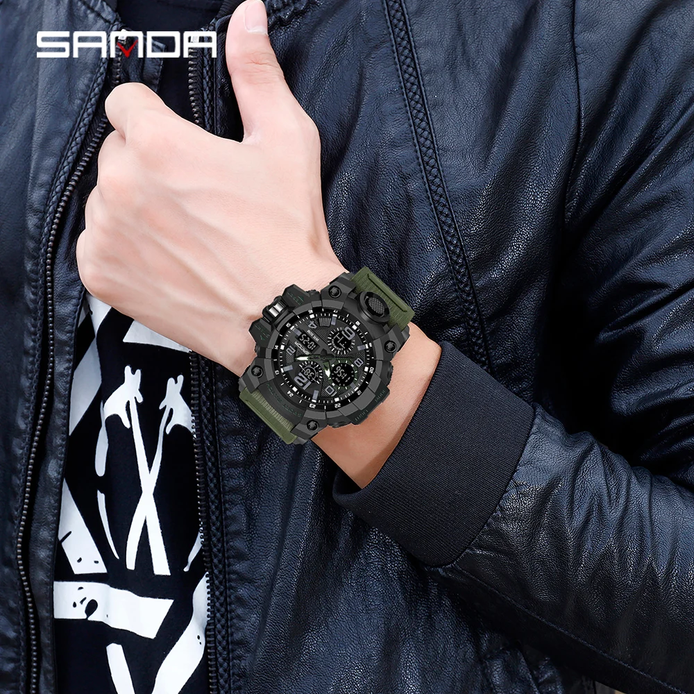 2021 SANDA Sports Military Men\'s Watches Waterproof Dual Display Quartz Wristwatch For Male Clock Stopwatch Relogios Masculino