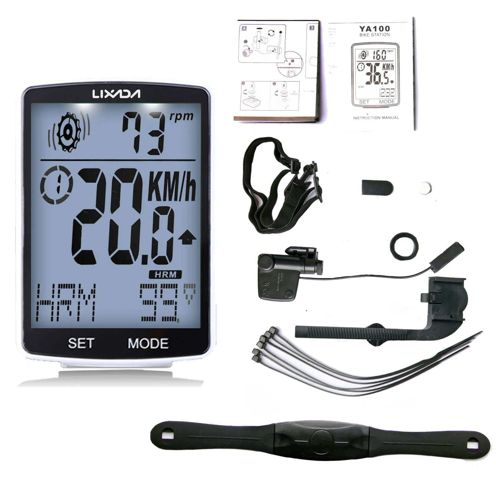 LIXADA Wireless Bike Computer 3 in 1 Multi Functional LCD Screen IPX7 Waterproof with Heart Rate Sensor Cycling Odometer