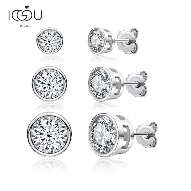 

IOGOU Classic 925 Sterling Earrings for Women Round Cut Earrings 925 Sliver Luxury Sona Diamond Ear Buckle Earring Lady Jewelry