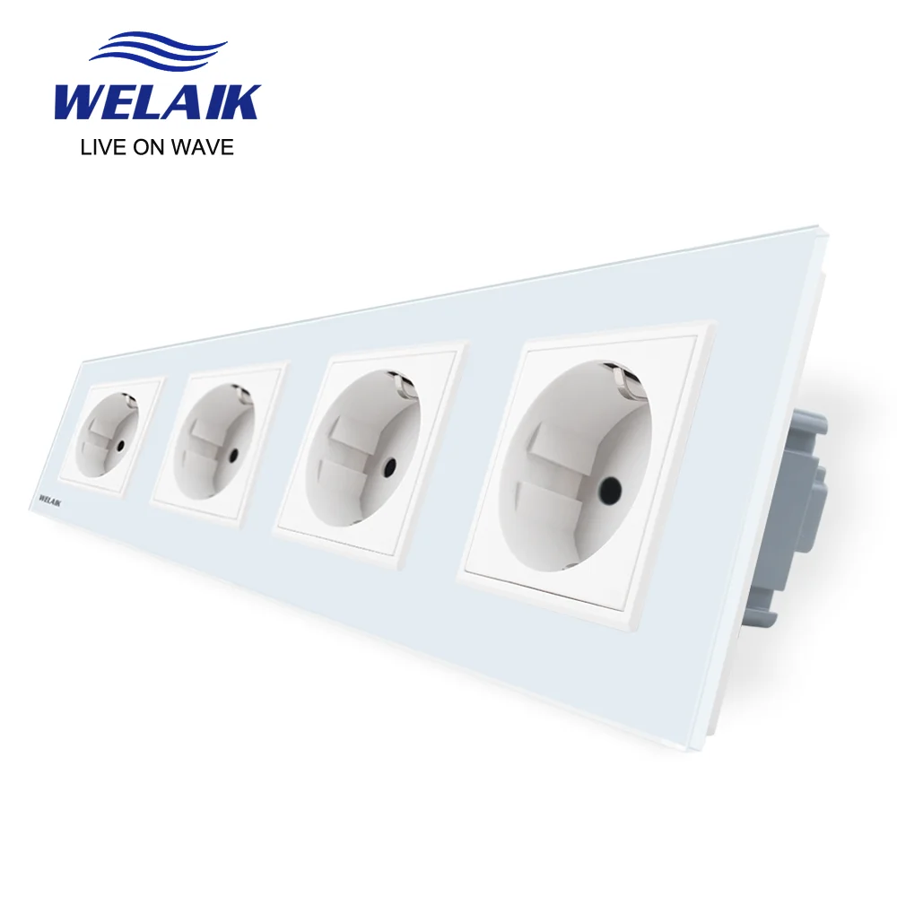 WELAIK EU 16A European Wall Socket Glass Panel Wall Power Socket 80*80mm 220V White Black Socket 16A Socket Wall Outlet A18EW