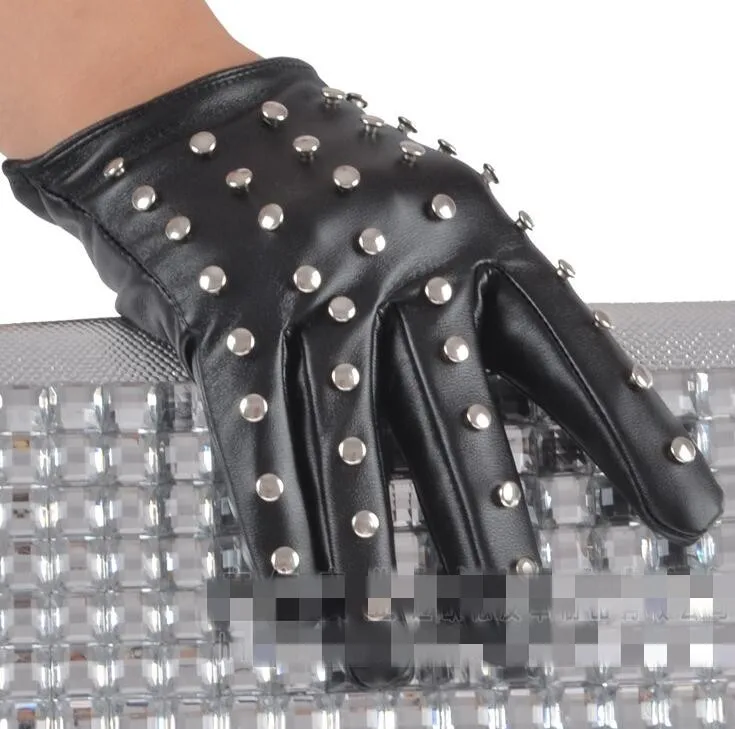 New fashion Women\'s punk rivets gloves fashion pu leather gloves female accessories black motorcycle gloves R3222