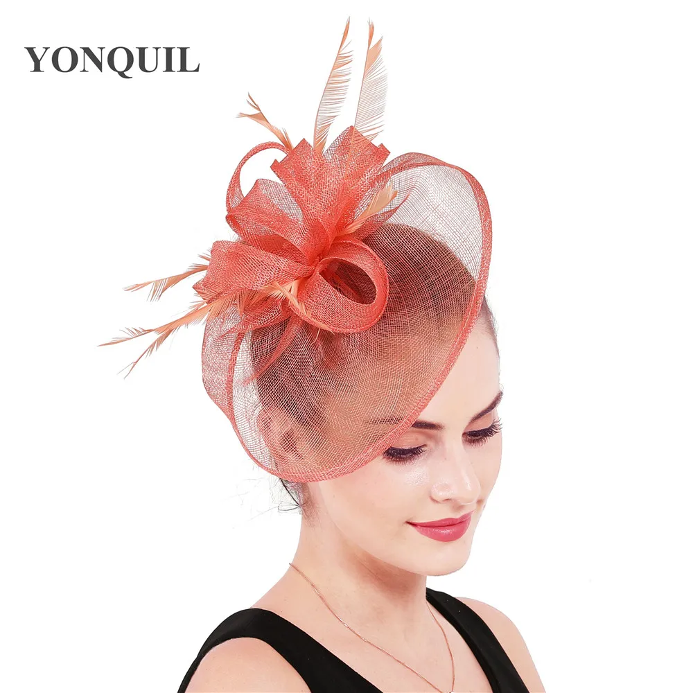 

Coral Millinery Hair Fascinator Sinamay Church Show Hat Charming Wedding Hair Clip Or Headbands Winter Party Royal Ascot SYF686